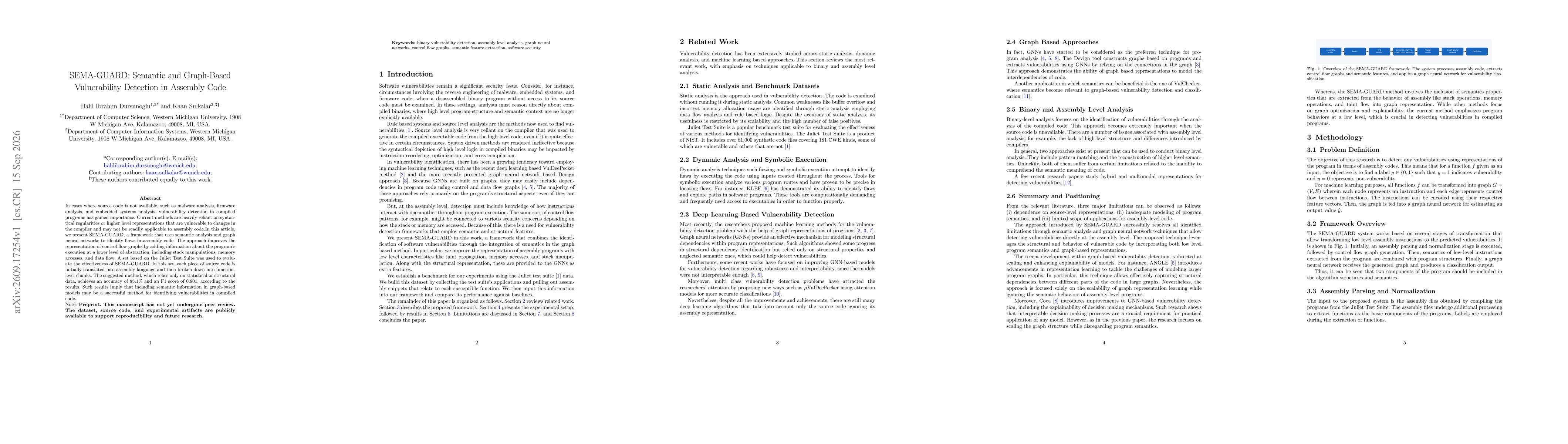 Thumbnail for SEMA-GUARD: Semantic and Graph-Based Vulnerability Detection in Assembly Code