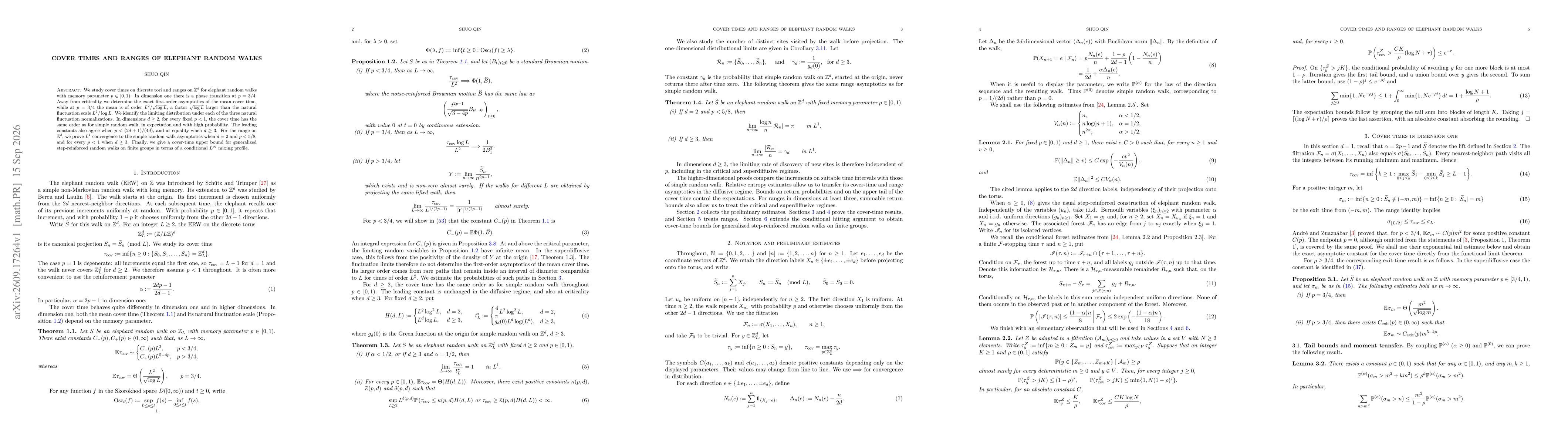 Thumbnail for Cover times and ranges of elephant random walks