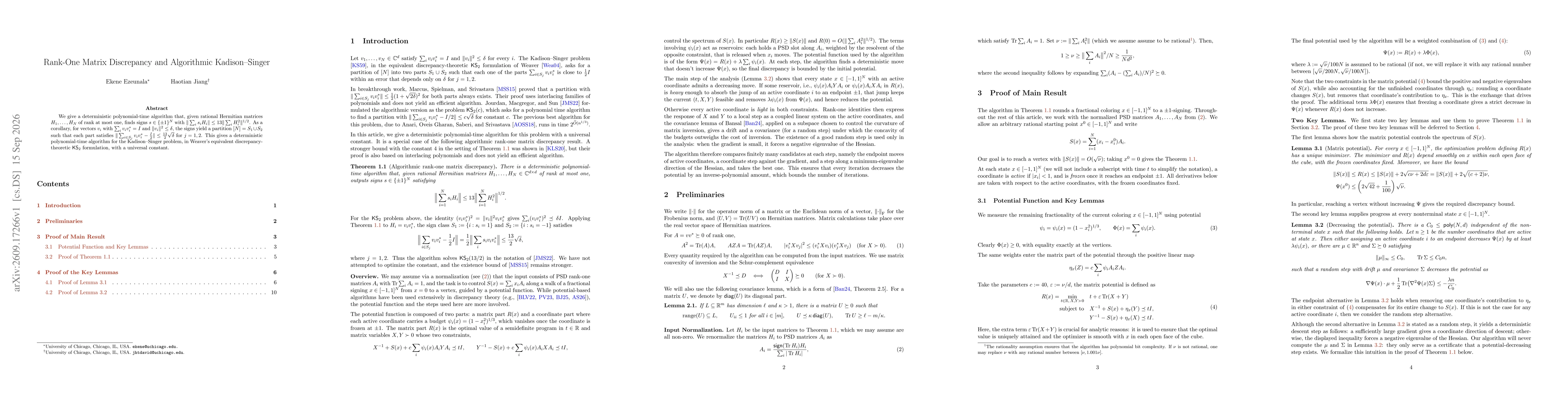 Thumbnail for Rank-One Matrix Discrepancy and Algorithmic Kadison--Singer