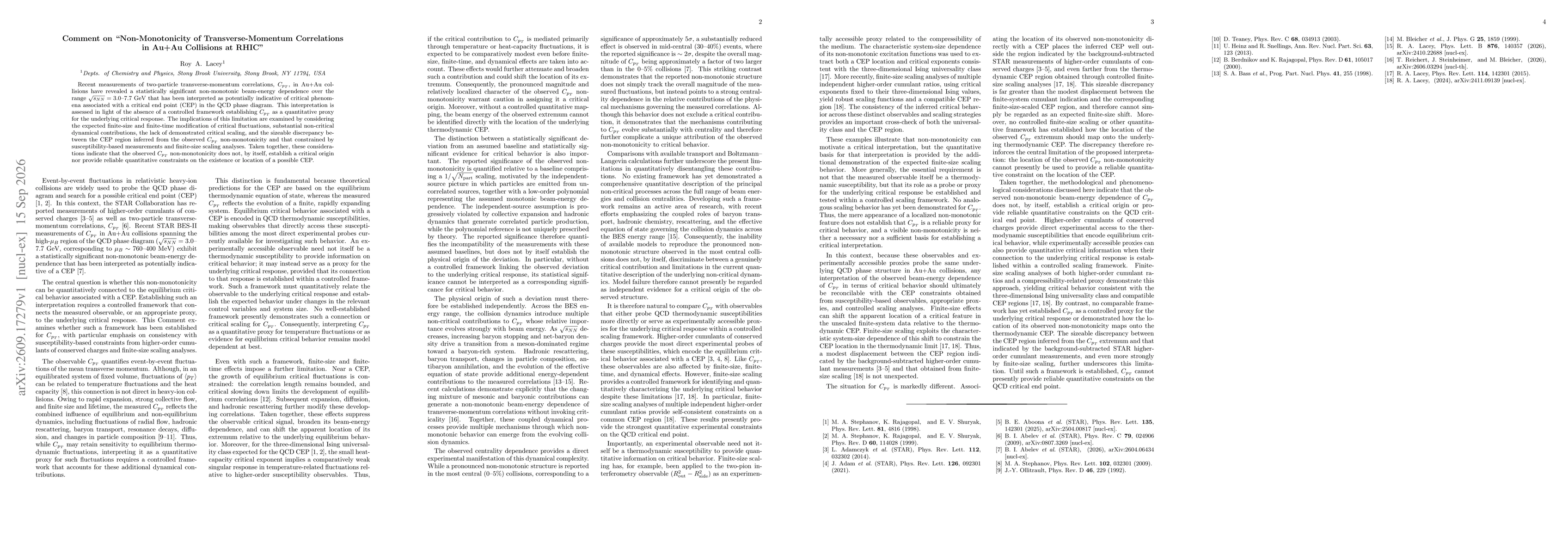 Thumbnail for Comment on "Non-Monotonicity of Transverse-Momentum Correlations in Au+Au Collisions at RHIC"
