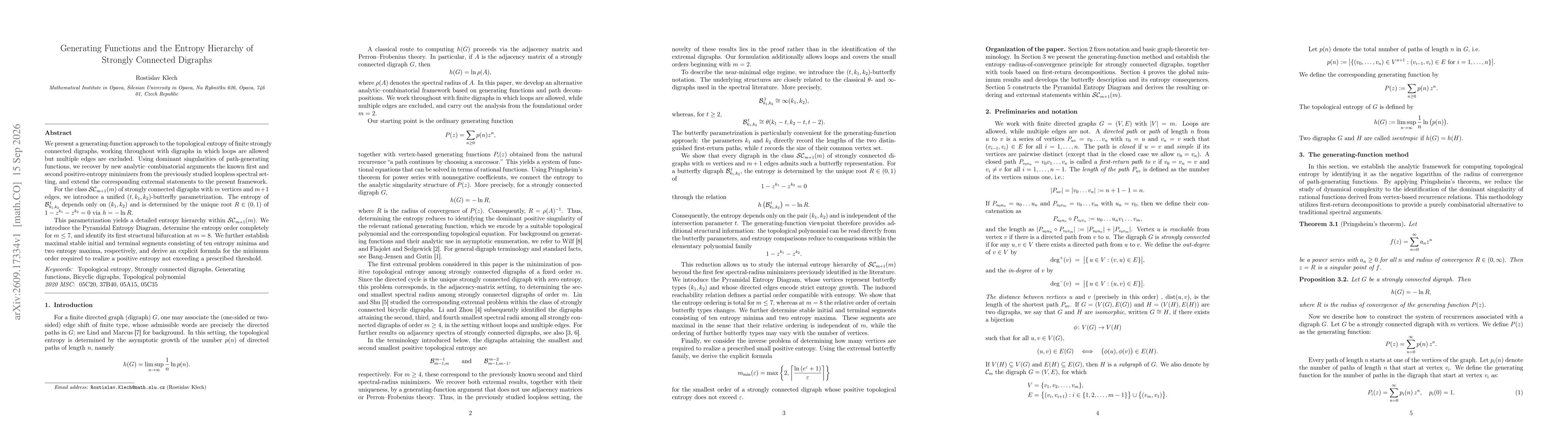 Thumbnail for Generating Functions and the Entropy Hierarchy of Strongly Connected Digraphs