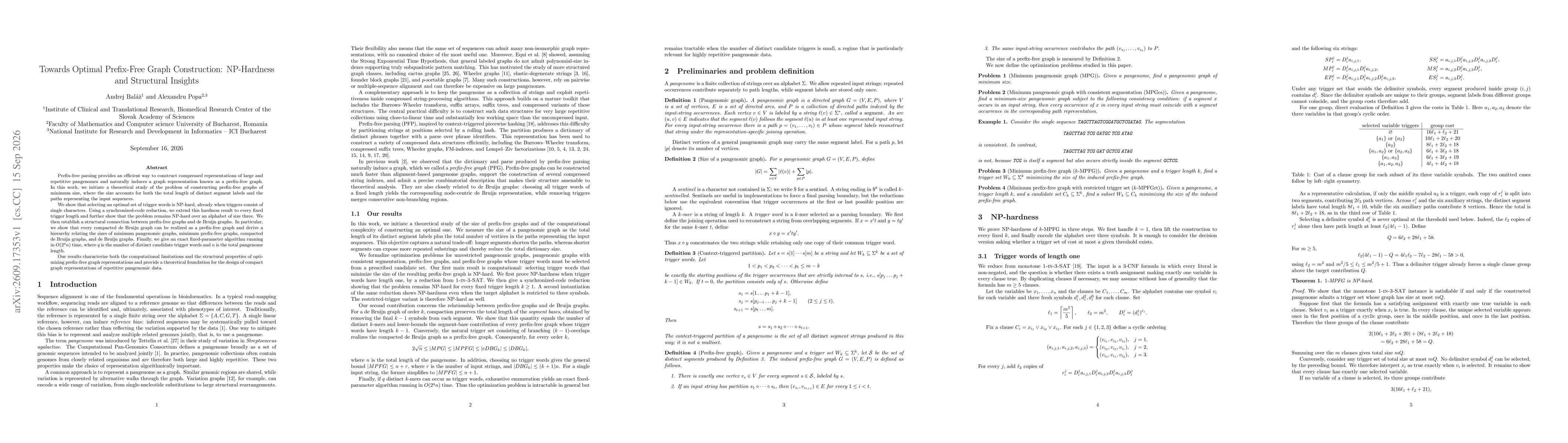 Thumbnail for Towards Optimal Prefix-Free Graph Construction: NP-Hardness and Structural Insights