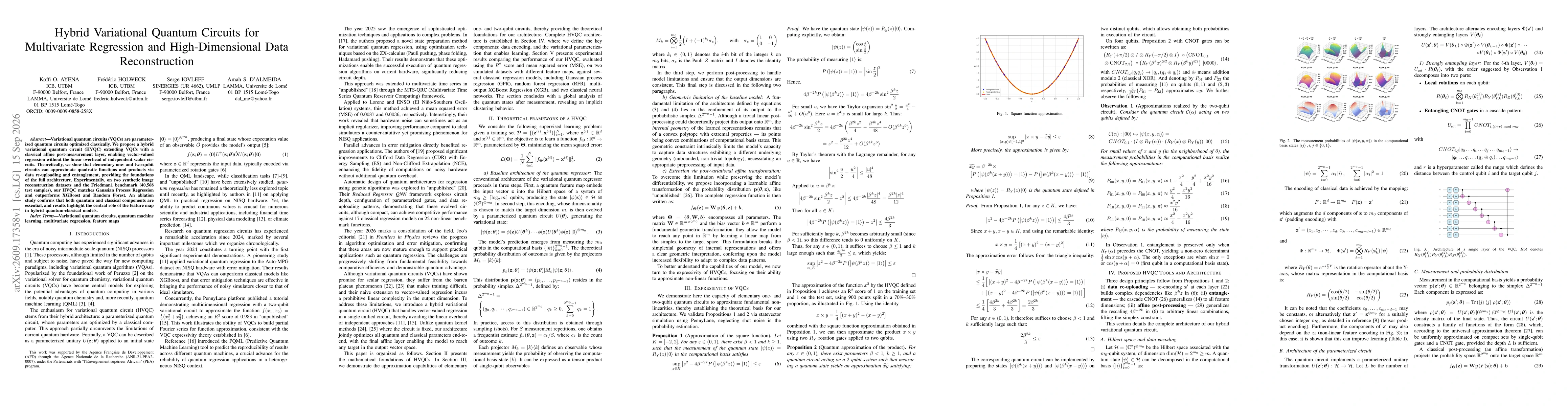 Thumbnail for Hybrid Variational Quantum Circuits for Multivariate Regression and High-Dimensional Data Reconstruction
