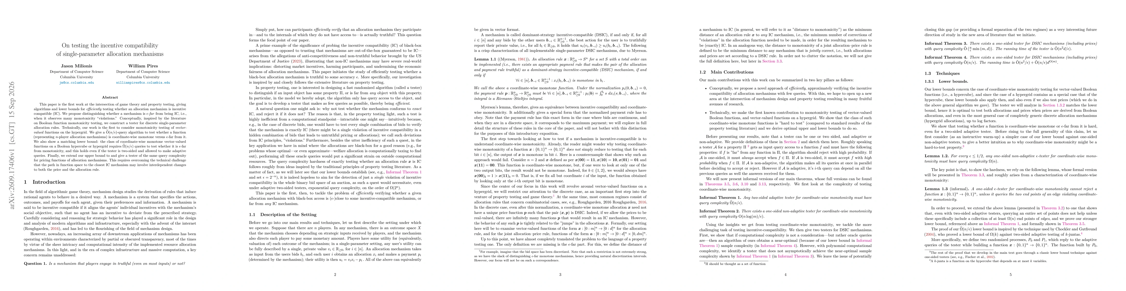 Thumbnail for On testing the incentive compatibility of single-parameter allocation mechanisms