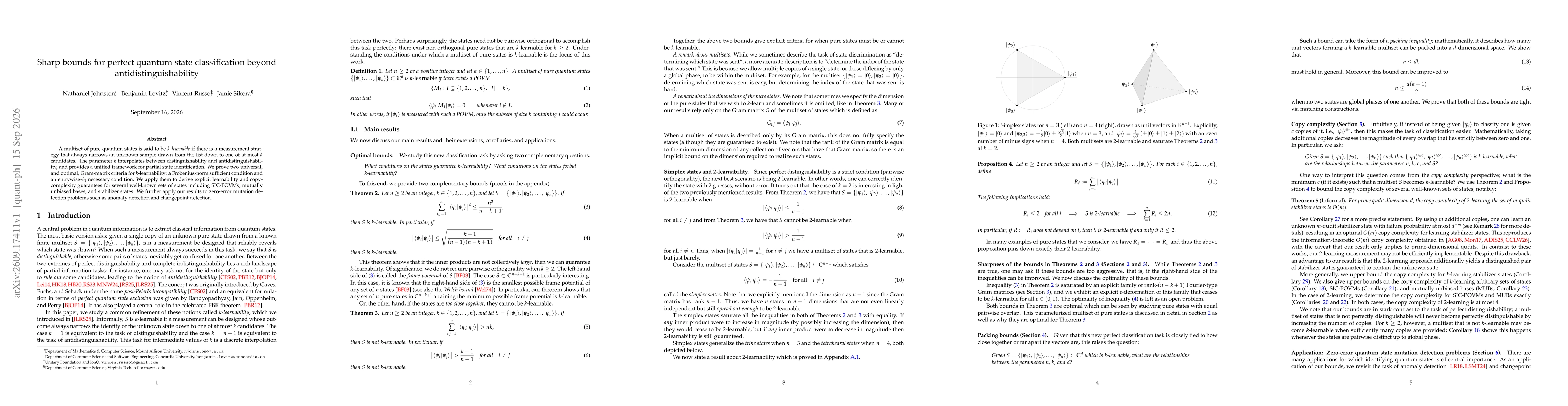 Thumbnail for Sharp bounds for perfect quantum state classification beyond antidistinguishability