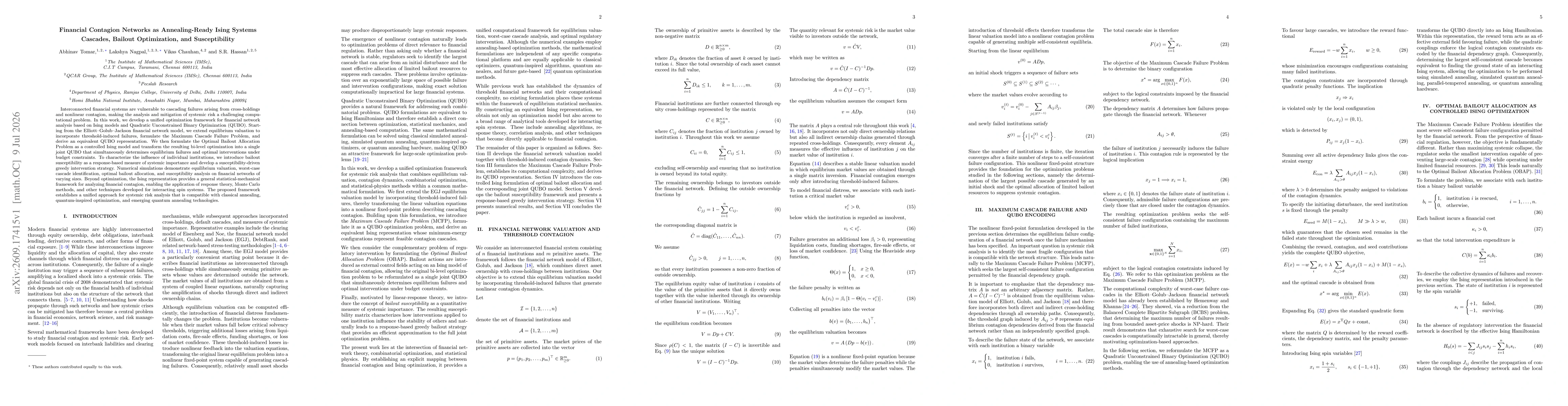Thumbnail for Financial Contagion Networks as Annealing-Ready Ising Systems Cascades, Bailout Optimization, and Susceptibility