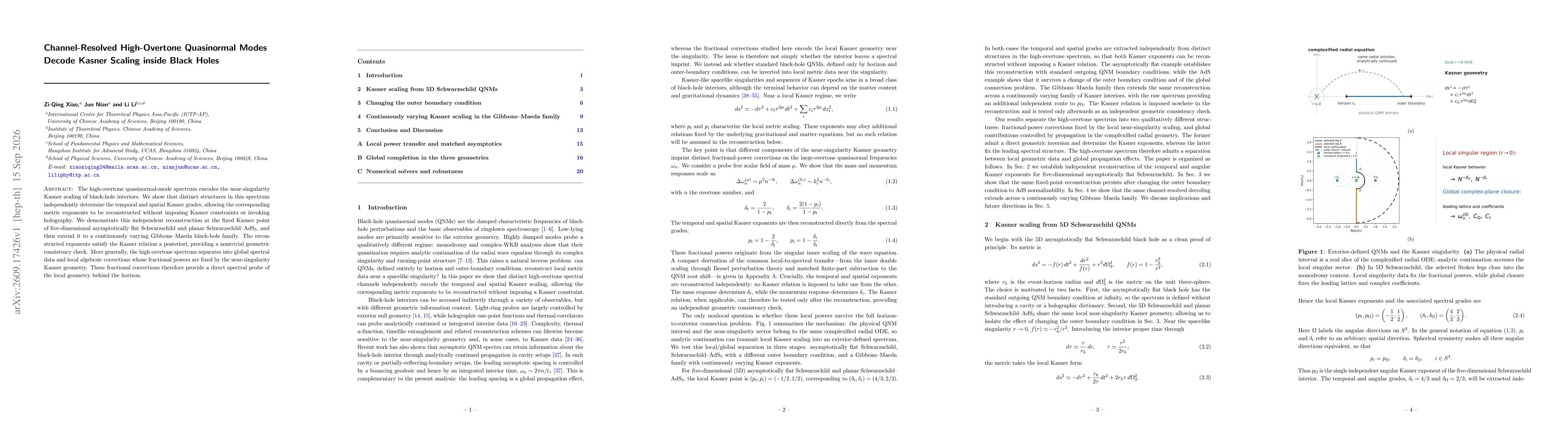 Thumbnail for Channel-Resolved High-Overtone Quasinormal Modes Decode Kasner Scaling inside Black Holes