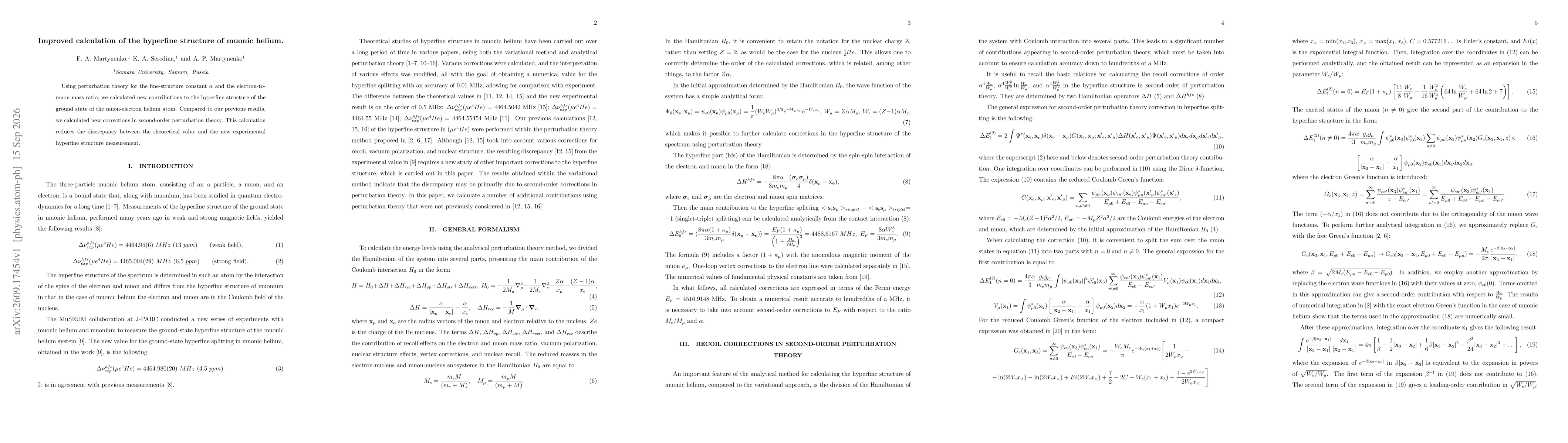 Thumbnail for Improved calculation of the hyperfine structure of muonic helium