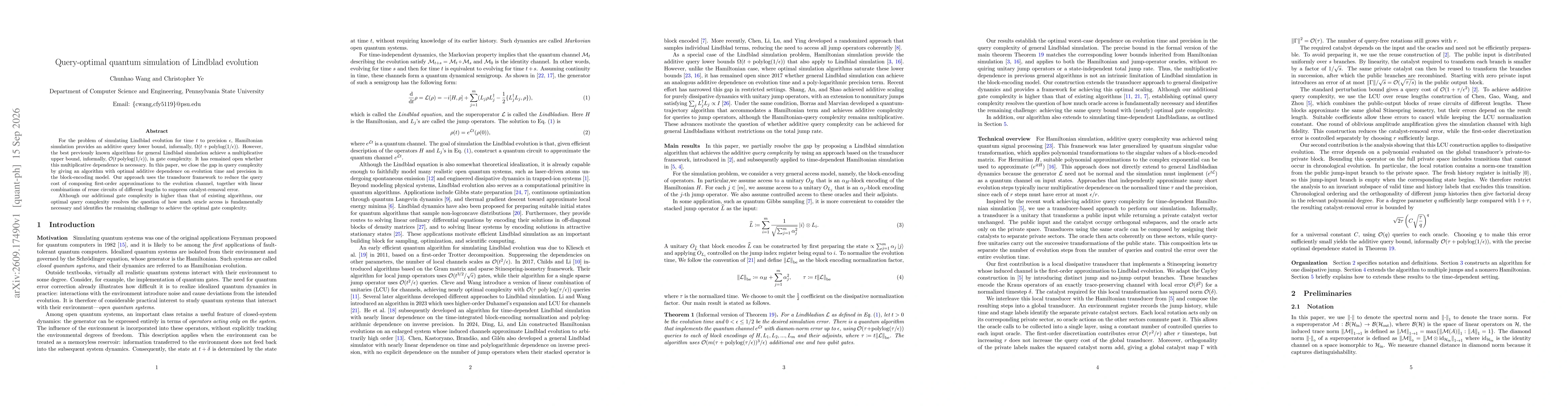 Thumbnail for Query-optimal quantum simulation of Lindblad evolution