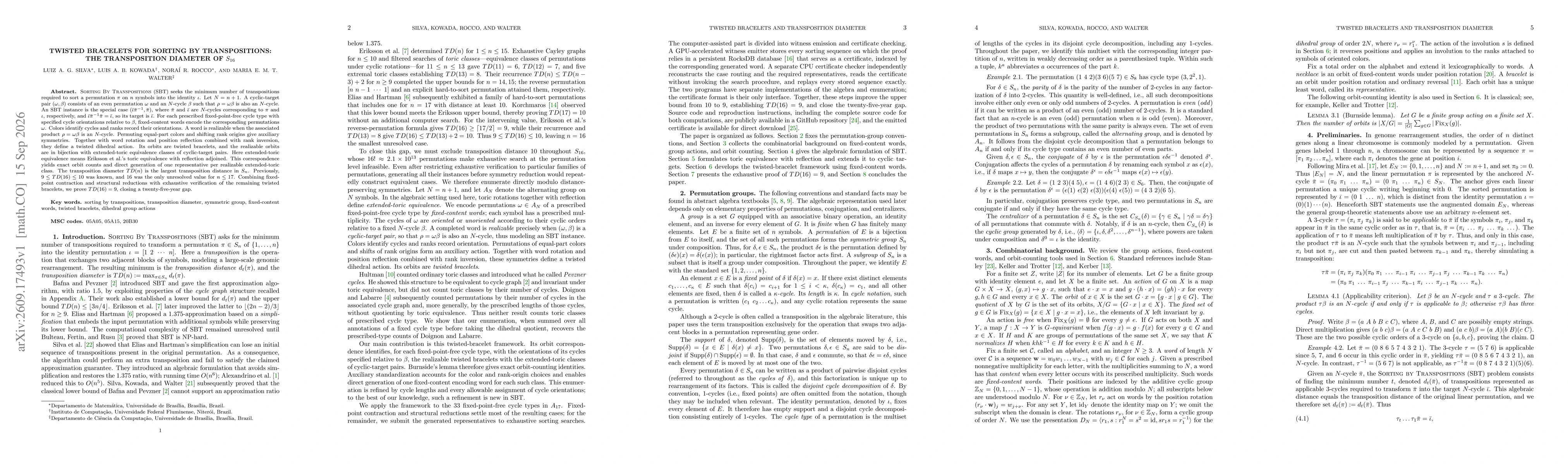Thumbnail for Twisted Bracelets for Sorting by Transpositions: the Transposition Diameter of $S_{16}$
