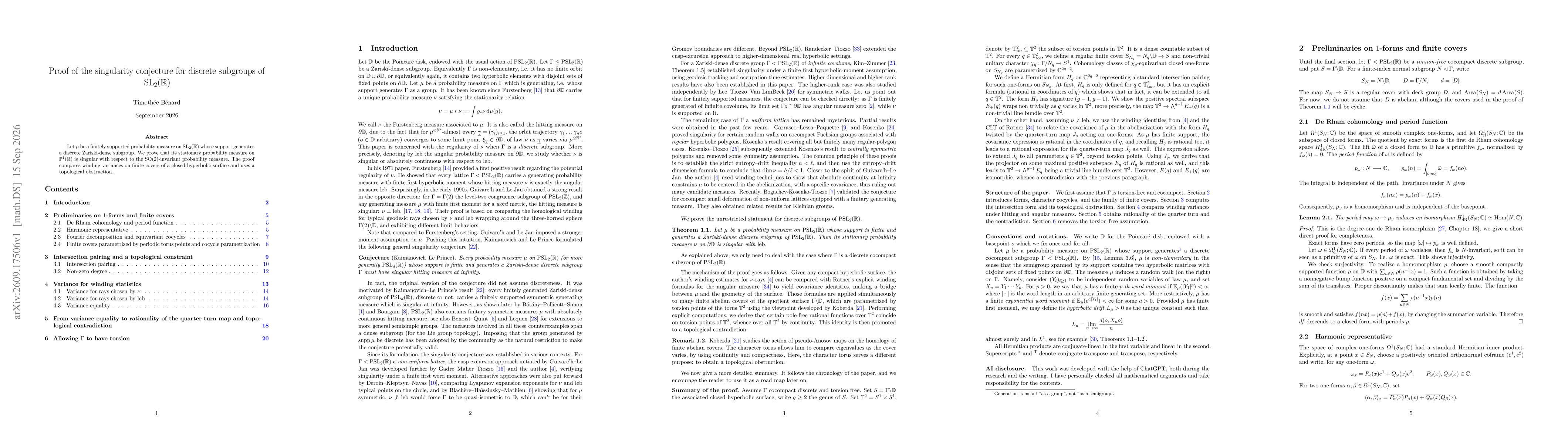 Thumbnail for Proof of the singularity conjecture for discrete subgroups of $\mathrm{SL}_2(\mathbb{R})$