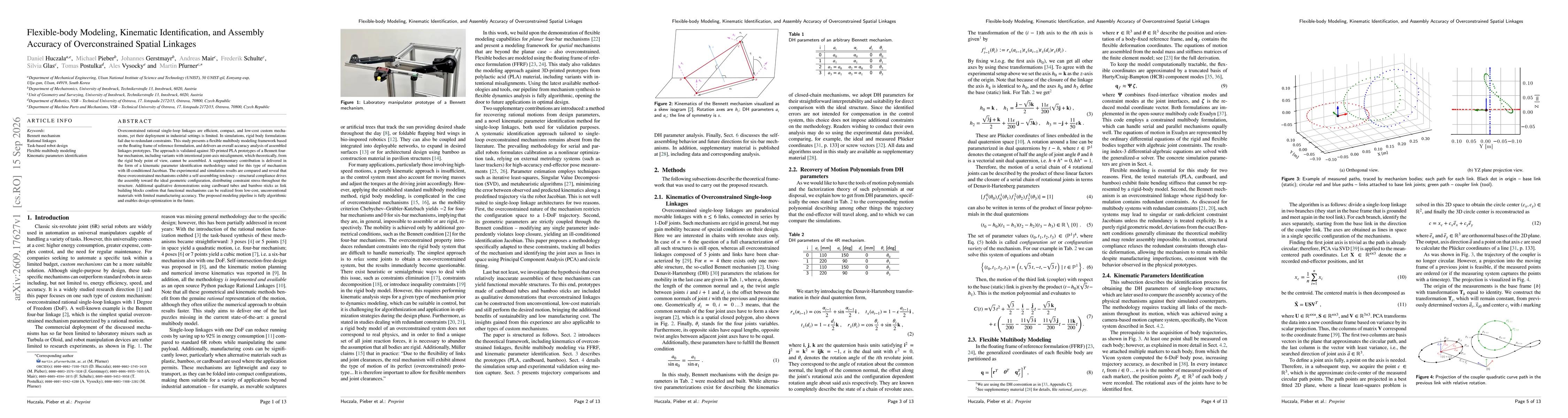 Thumbnail for Flexible-body Modeling, Kinematic Identification, and Assembly Accuracy of Overconstrained Spatial Linkages