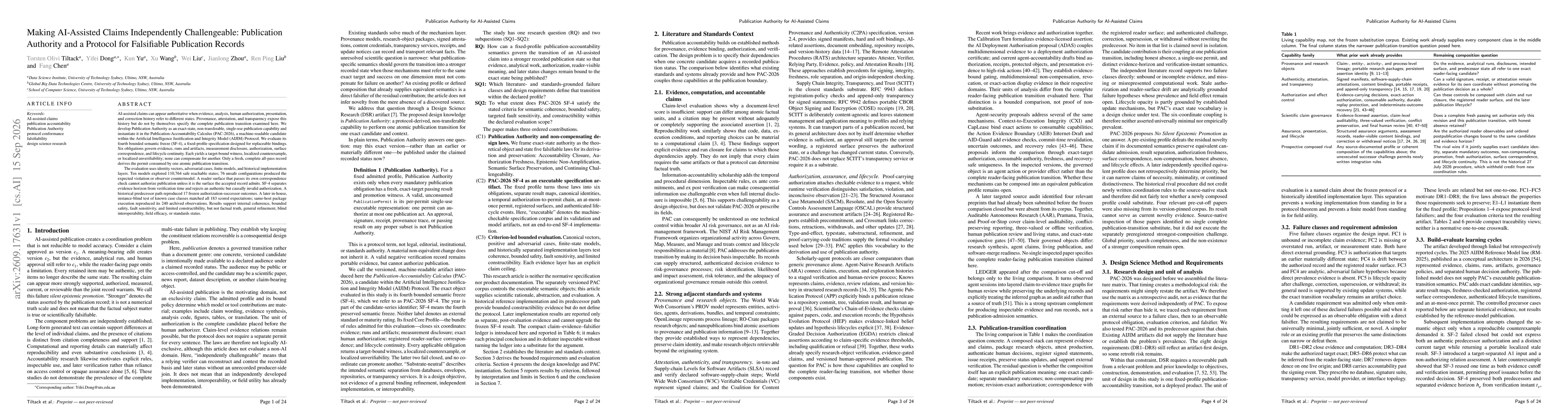Thumbnail for Making AI-Assisted Claims Independently Challengeable: Publication Authority and a Protocol for Falsifiable Publication Records