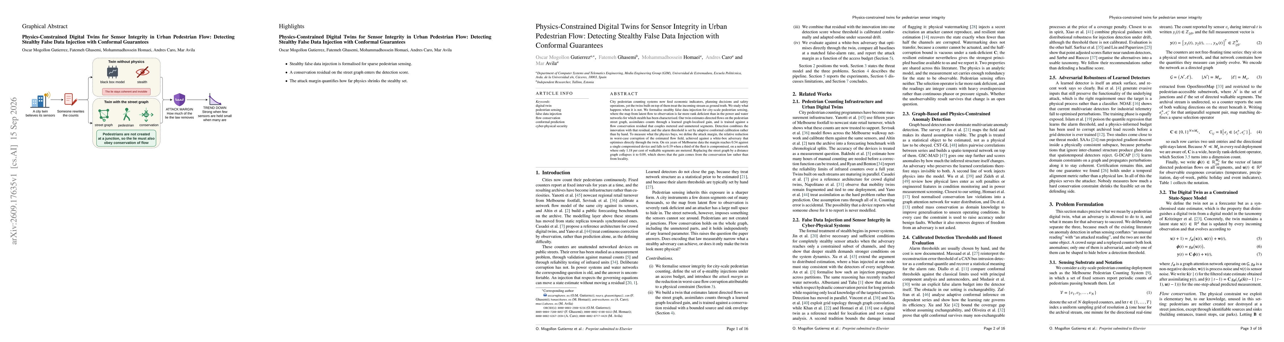 Thumbnail for Physics-Constrained Digital Twins for Sensor Integrity in Urban Pedestrian Flow: Detecting Stealthy False Data Injection with Conformal Guarantees