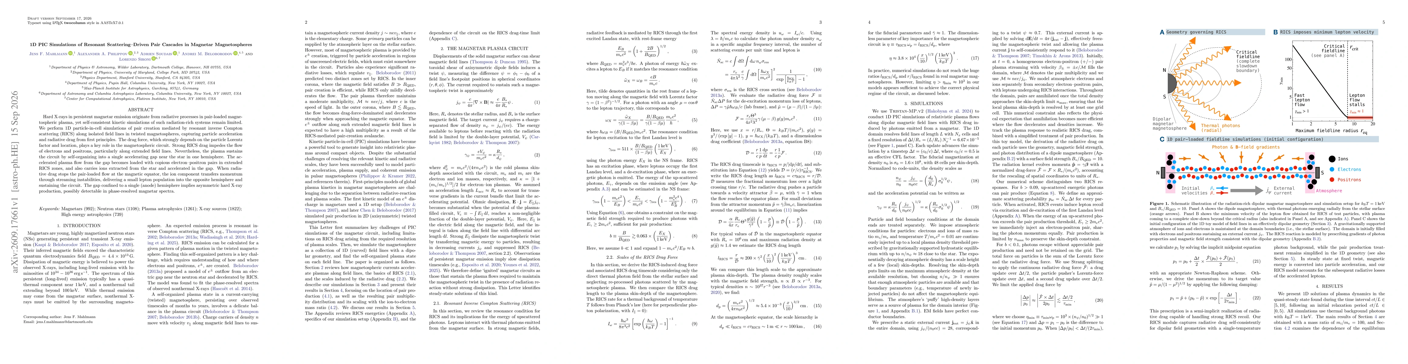 Thumbnail for 1D PIC Simulations of Resonant Scattering-Driven Pair Cascades in Magnetar Magnetospheres