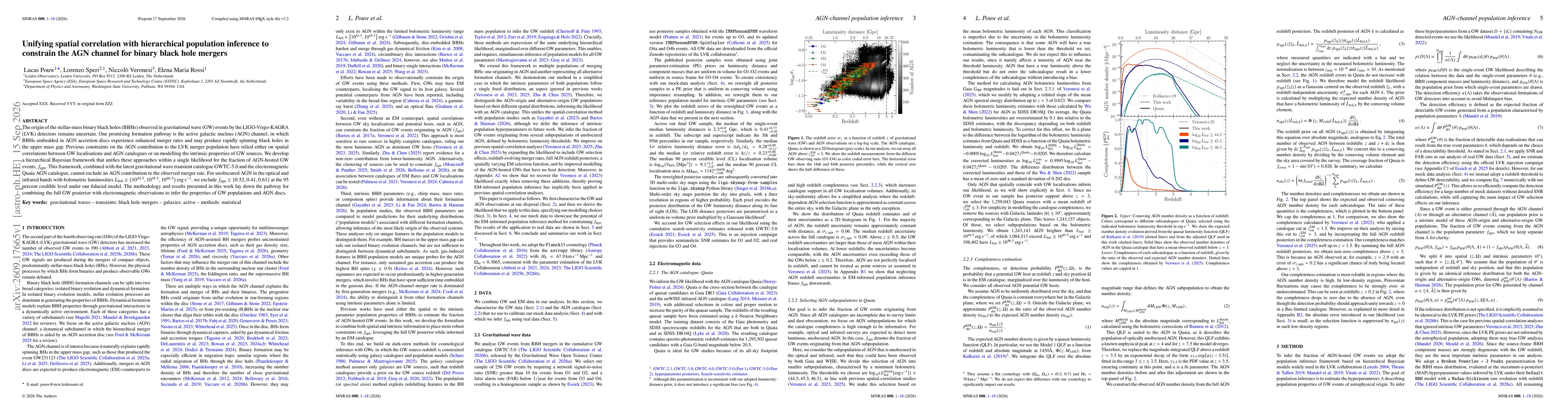 Thumbnail for Unifying spatial correlation with hierarchical population inference to constrain the AGN channel for binary black hole mergers