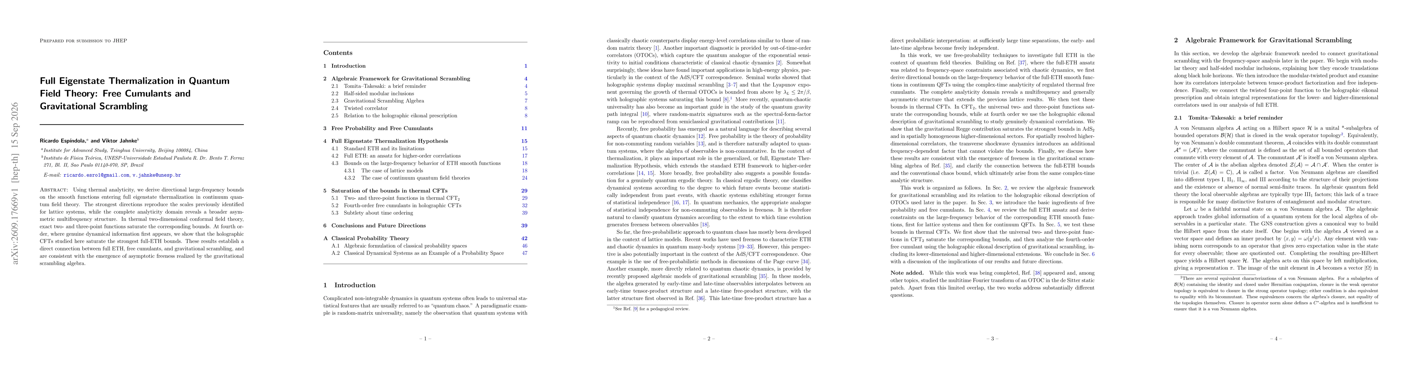 Thumbnail for Full Eigenstate Thermalization in Quantum Field Theory: Free Cumulants and Gravitational Scrambling