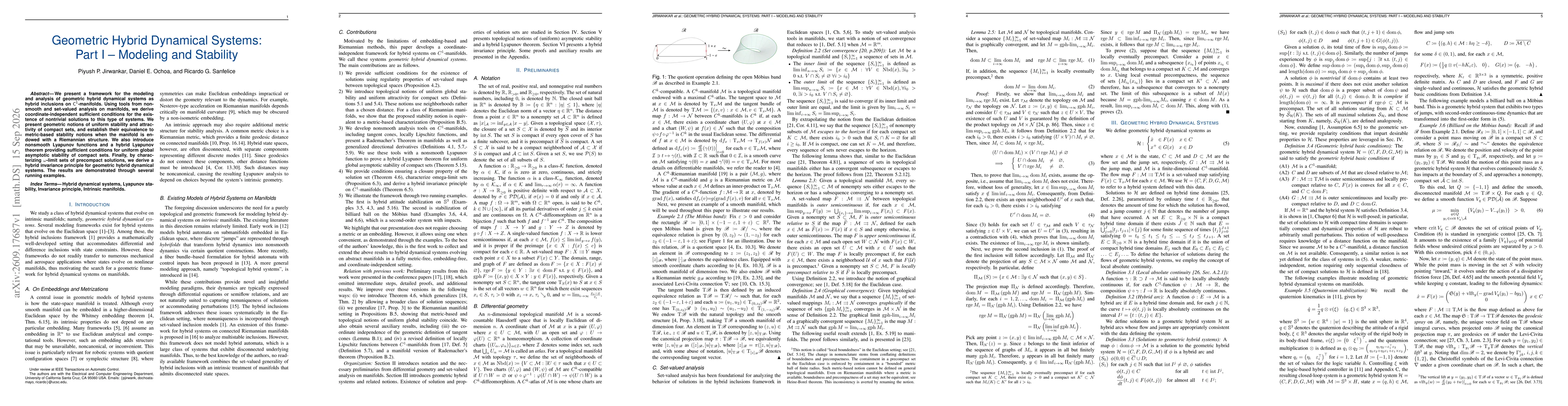 Thumbnail for Geometric Hybrid Dynamical Systems: Part I - Modeling and Stability