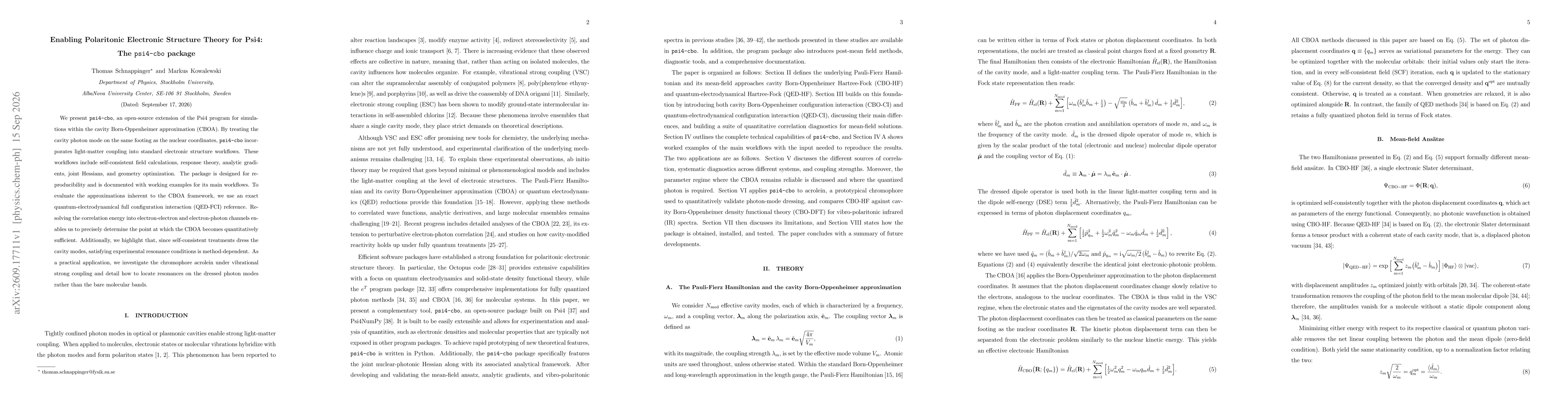 Thumbnail for Enabling Polaritonic Electronic Structure Theory for Psi4: The psi4-cbo package