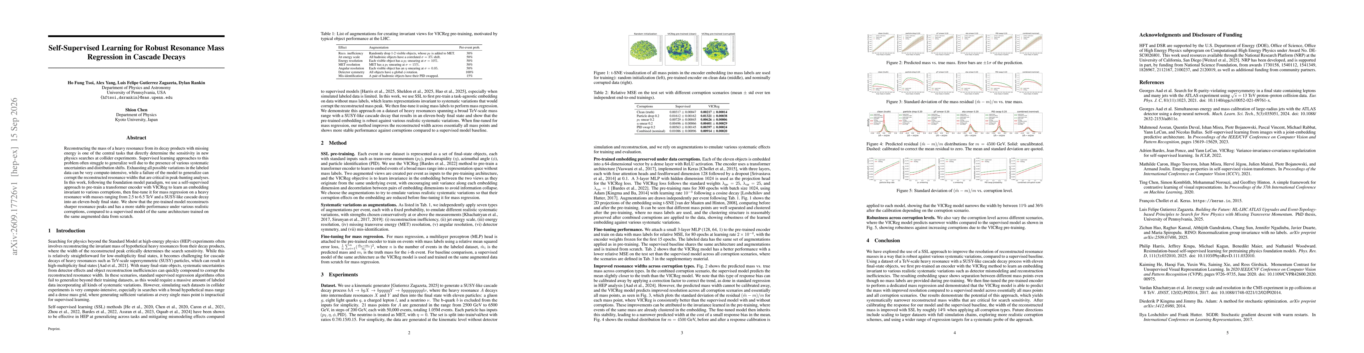 Thumbnail for Self-Supervised Learning for Robust Resonance Mass Regression in Cascade Decays