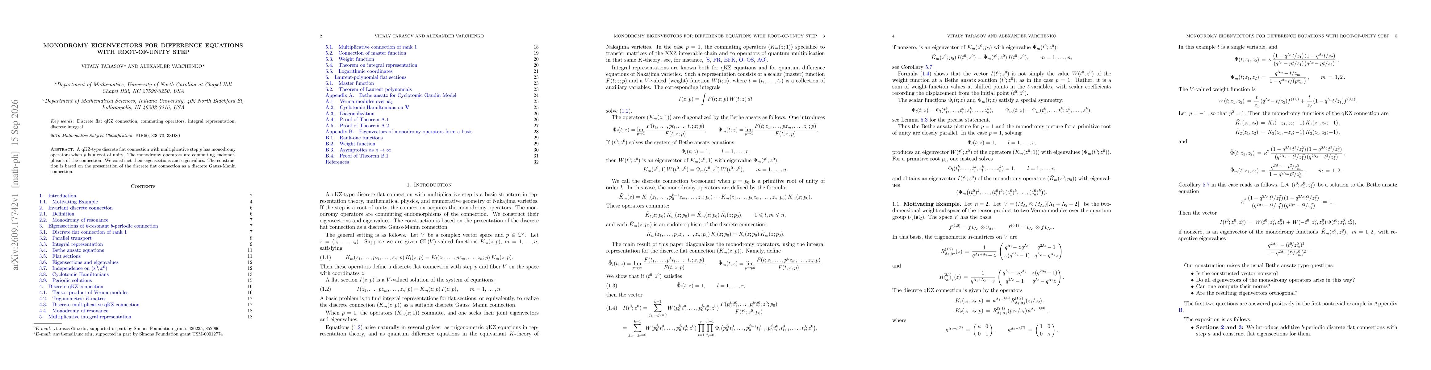 Thumbnail for Monodromy Eigenvectors for Difference Equations with Root-of-Unity Step