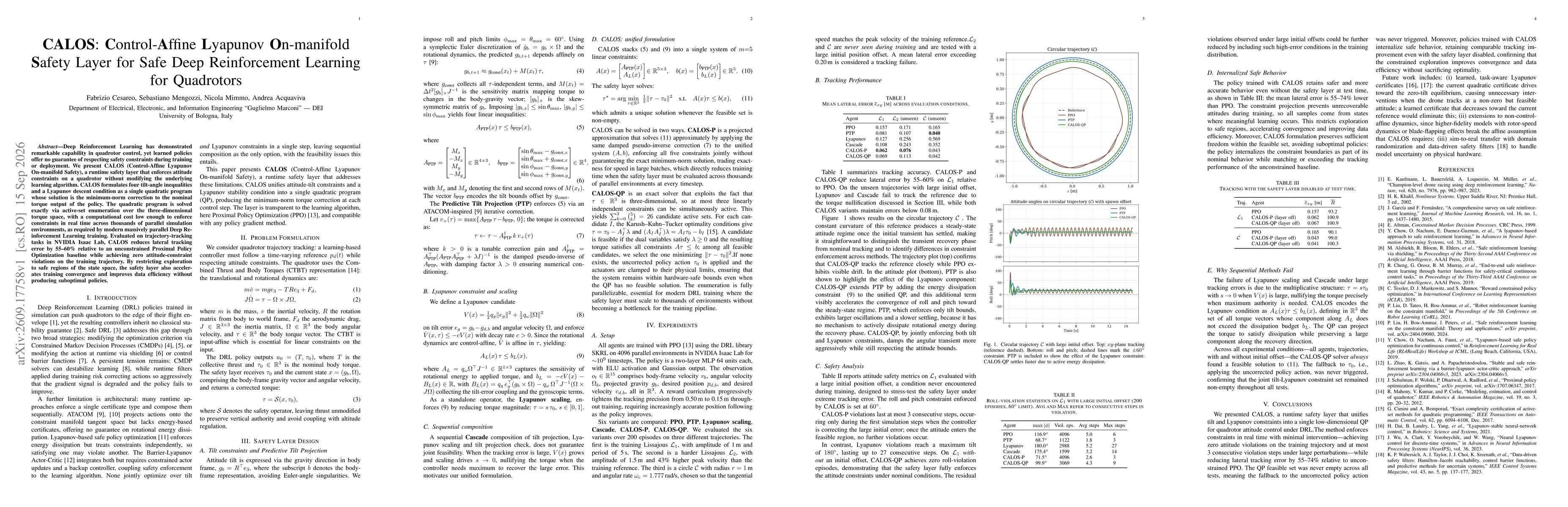 Thumbnail for CALOS: Control-Affine Lyapunov On-manifold Safety Layer for Safe Deep Reinforcement Learning for Quadrotors