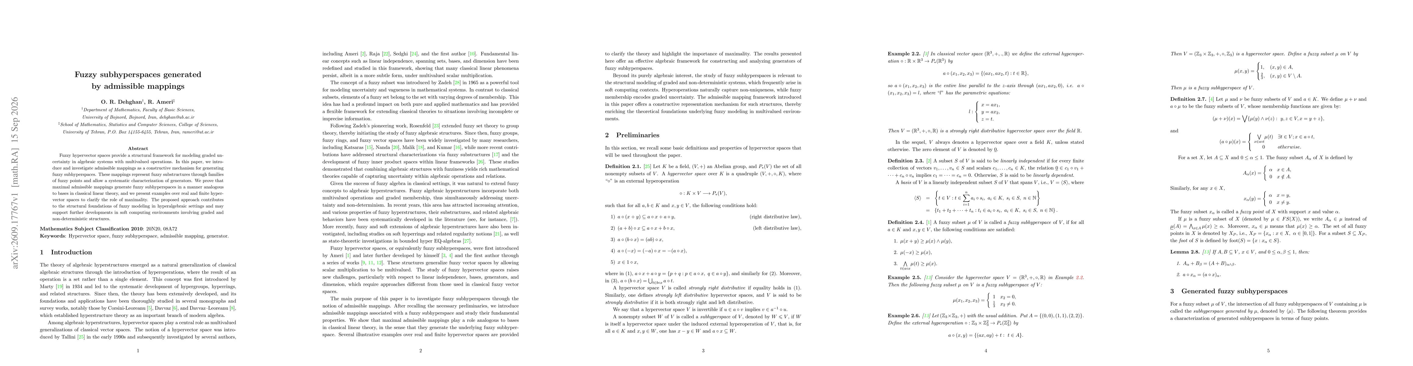 Thumbnail for Fuzzy subhyperspaces generated by admissible mappings