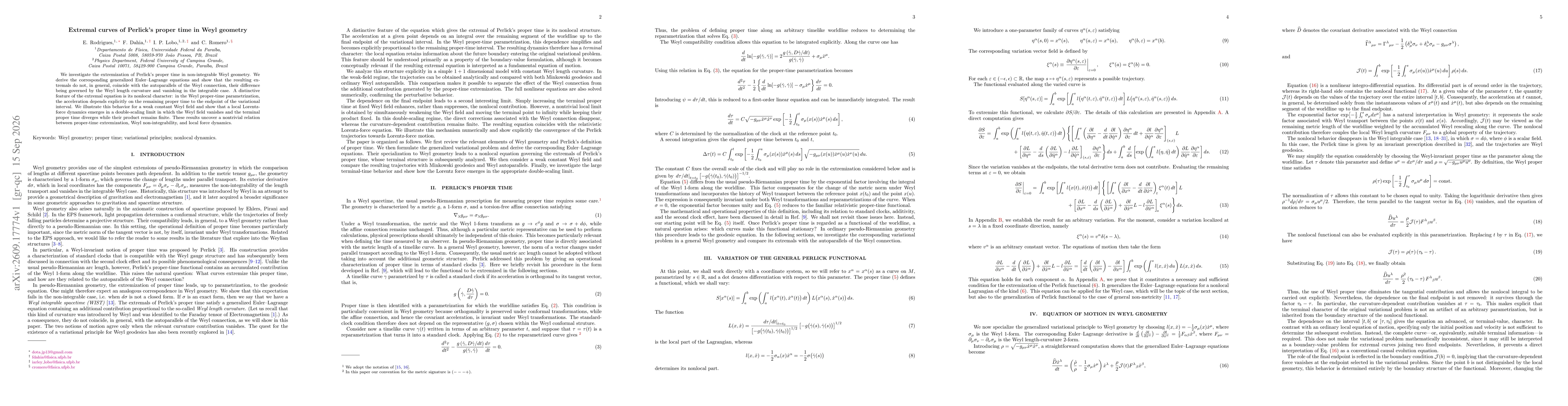 Thumbnail for Extremal curves of Perlick's proper time in Weyl geometry