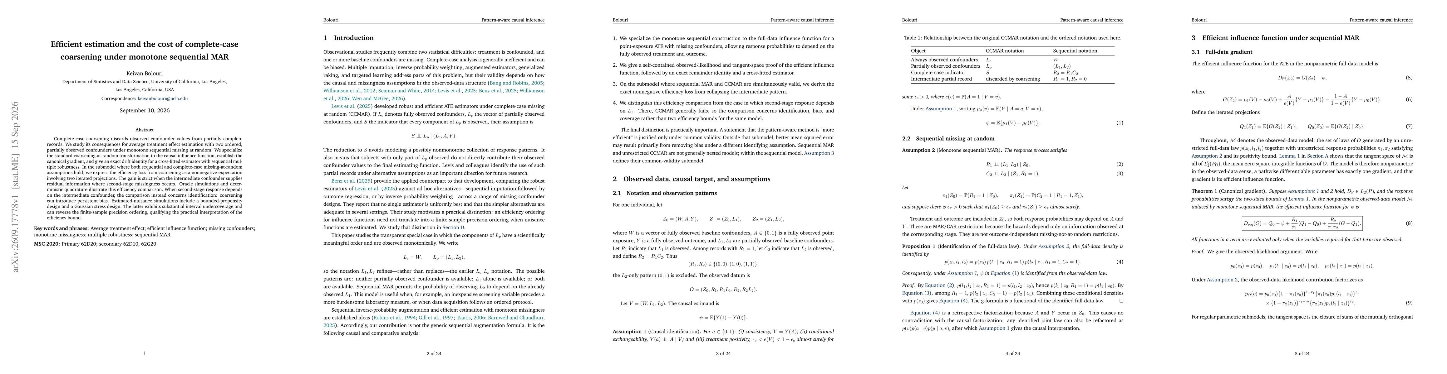 Thumbnail for Efficient estimation and the cost of complete-case coarsening under monotone sequential MAR