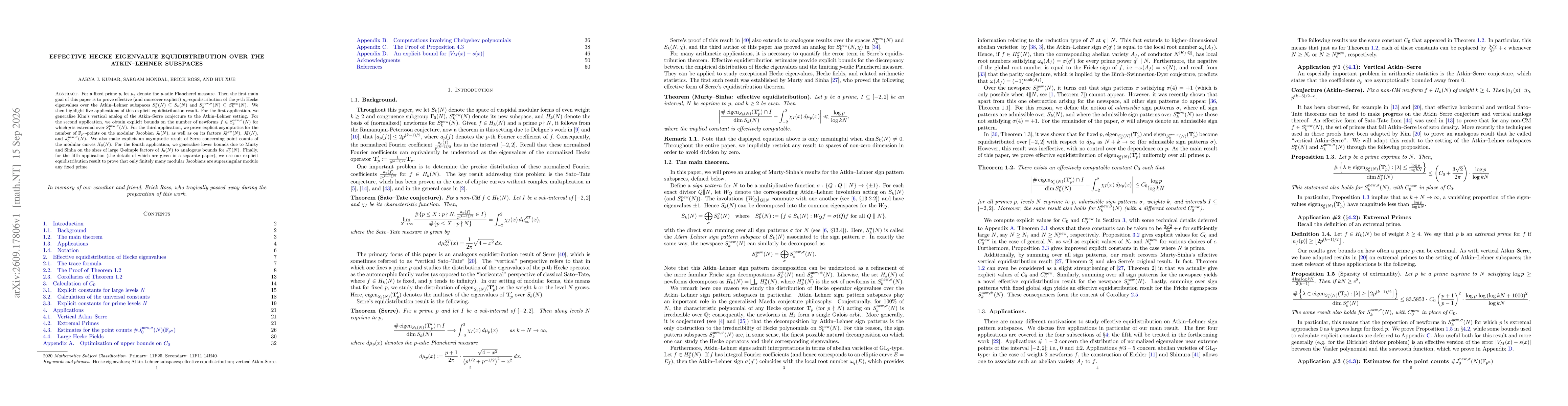 Thumbnail for Effective Hecke eigenvalue equidistribution over the Atkin--Lehner subspaces