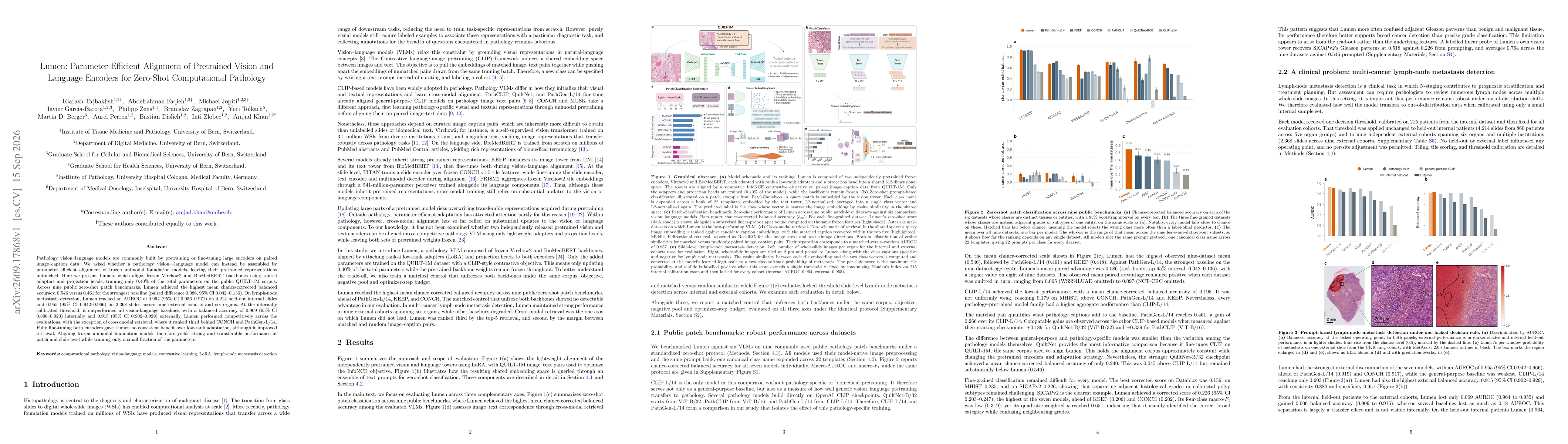 Thumbnail for Lumen: Parameter-Efficient Alignment of Pretrained Vision and Language Encoders for Zero-Shot Computational Pathology