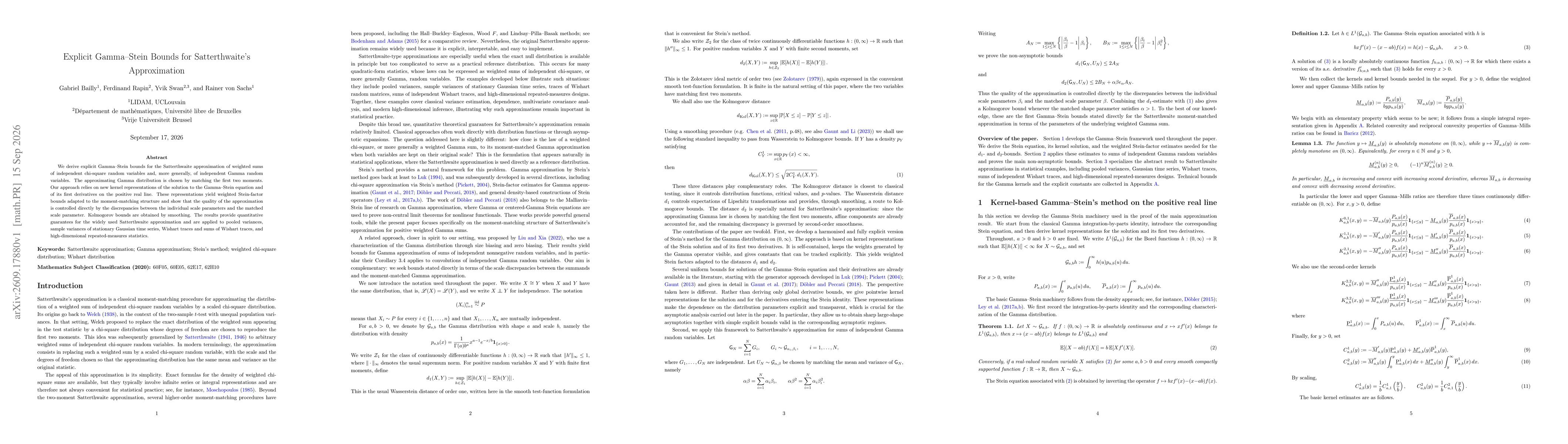 Thumbnail for Explicit Gamma-Stein Bounds for Satterthwaite's Approximation