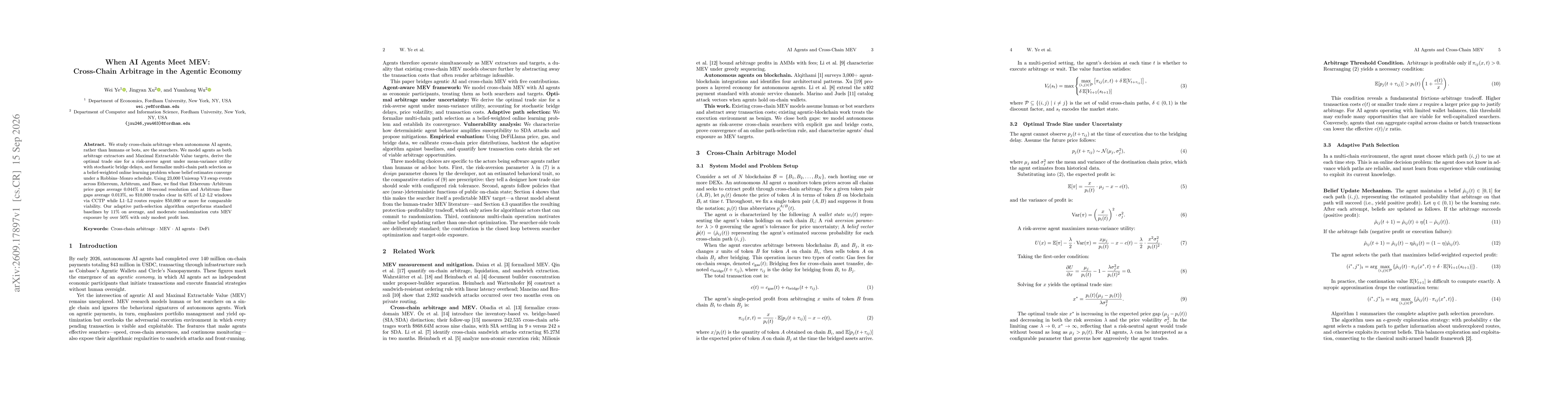 Thumbnail for When AI Agents Meet MEV: Cross-Chain Arbitrage in the Agentic Economy