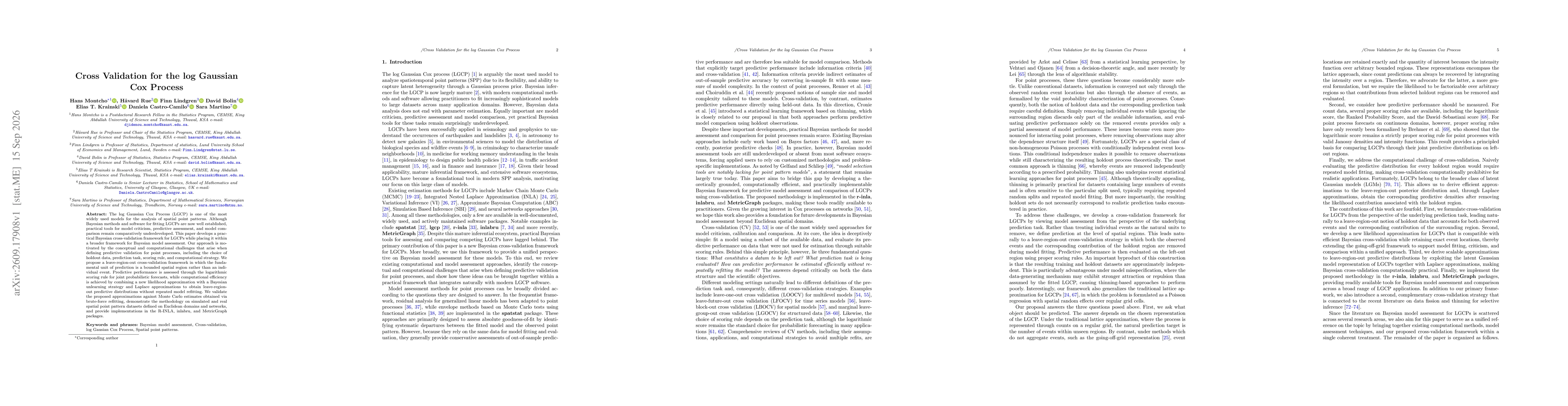 Thumbnail for Cross Validation for the log Gaussian Cox Process