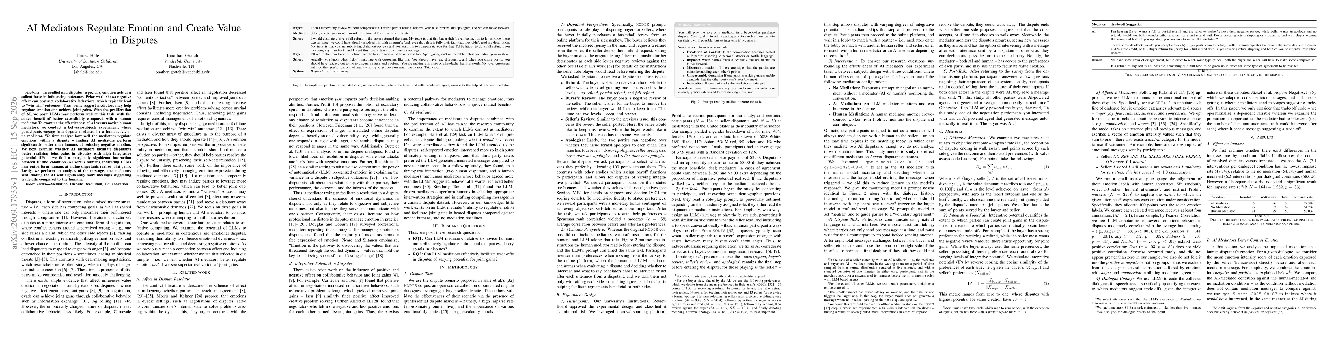 Thumbnail for AI Mediators Regulate Emotion and Create Value in Disputes