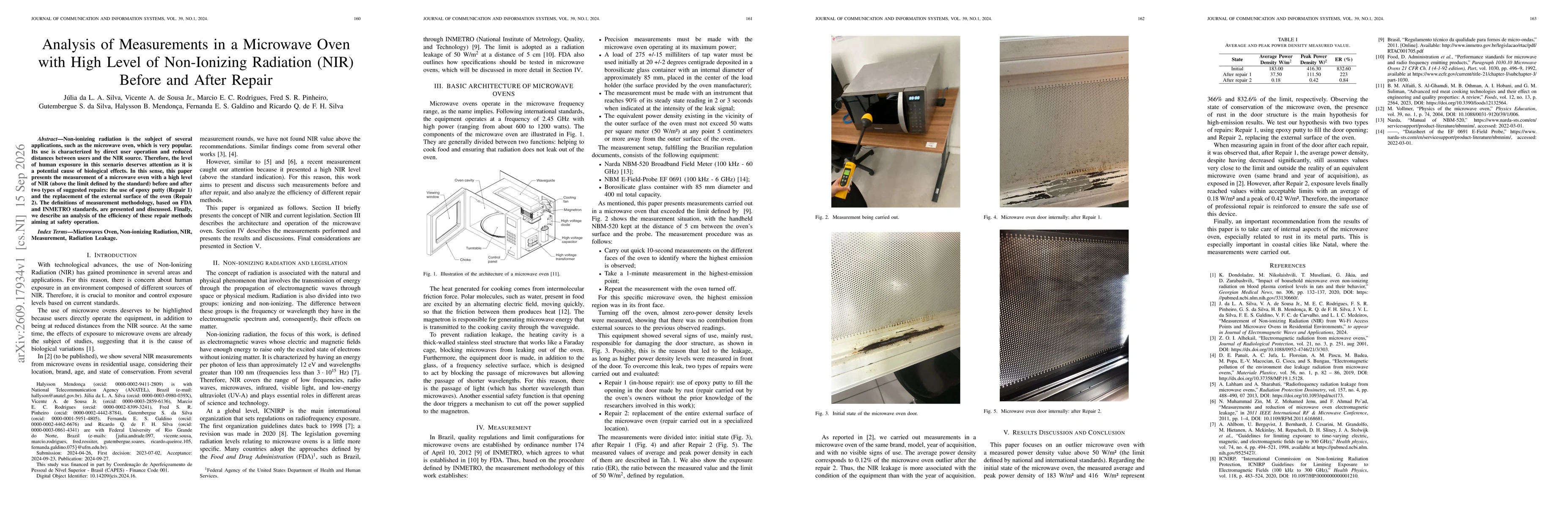 Thumbnail for Analysis of Measurements in a Microwave Oven with High Level of Non-Ionizing Radiation (NIR) Before and After Repair
