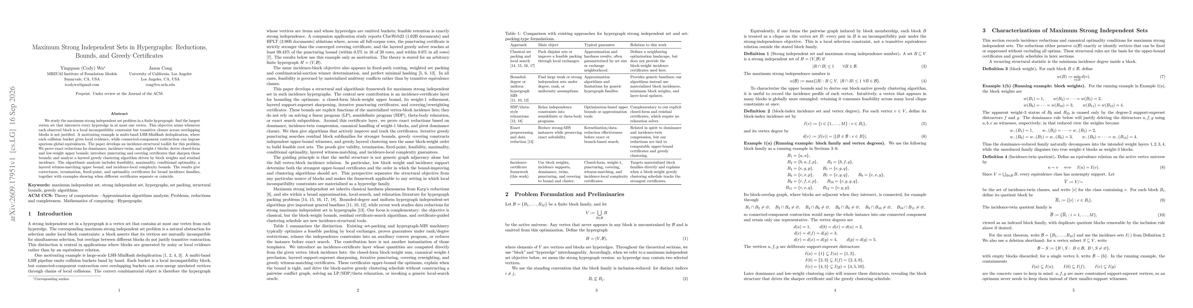 Thumbnail for Maximum Strong Independent Sets in Hypergraphs: Reductions, Bounds, and Greedy Certificates