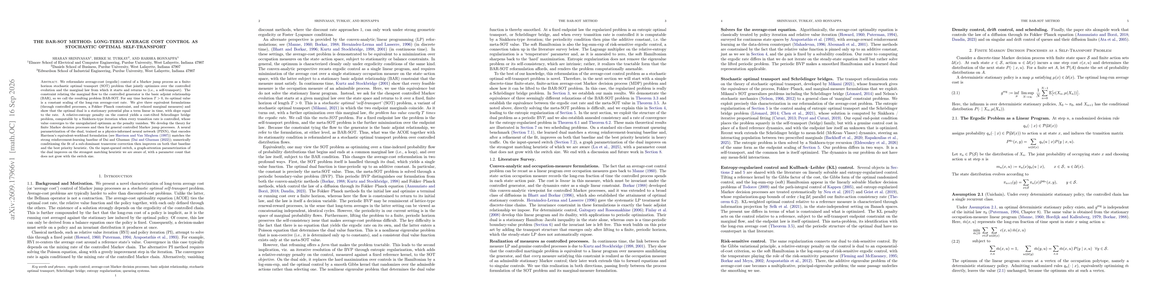 Thumbnail for The BAR-SOT Method: Long-term Average Cost Control as Stochastic Optimal Self-Transport