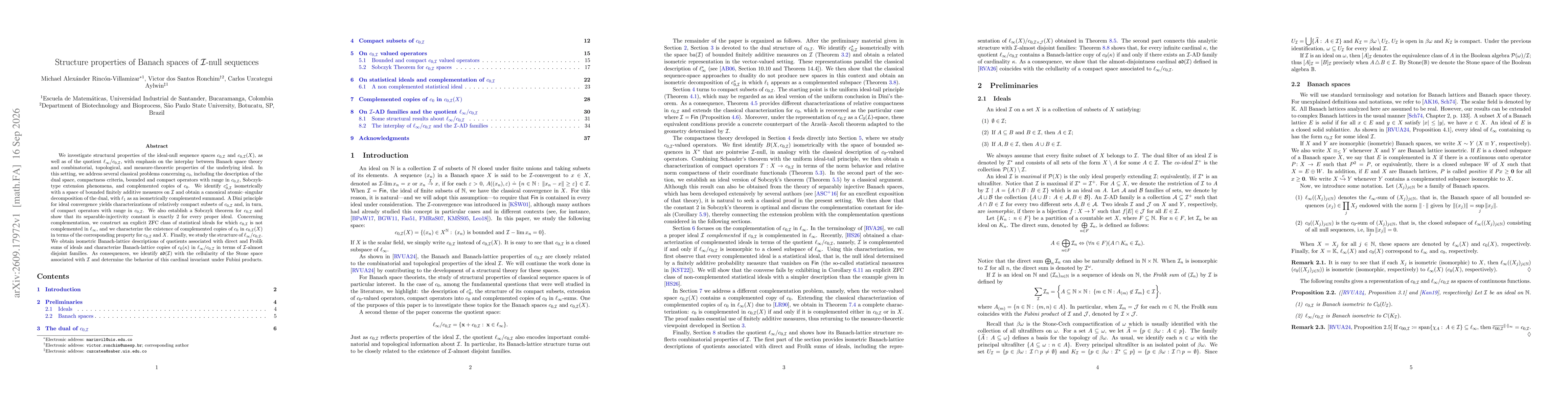 Thumbnail for Structure properties of Banach spaces of I-null sequences