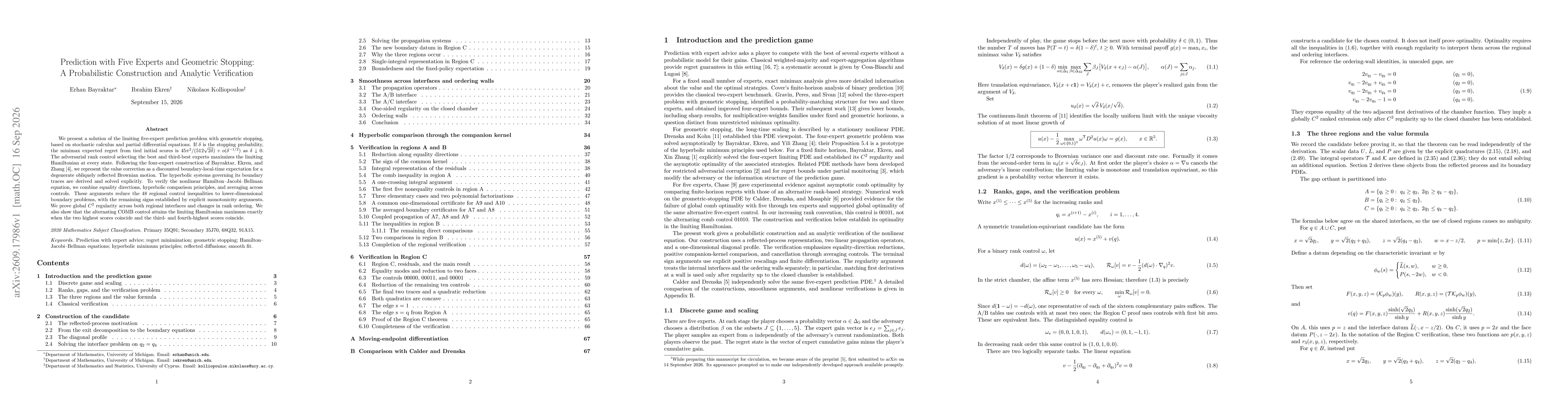 Thumbnail for Prediction with Five Experts and Geometric Stopping: A Probabilistic Construction and Analytic Verification