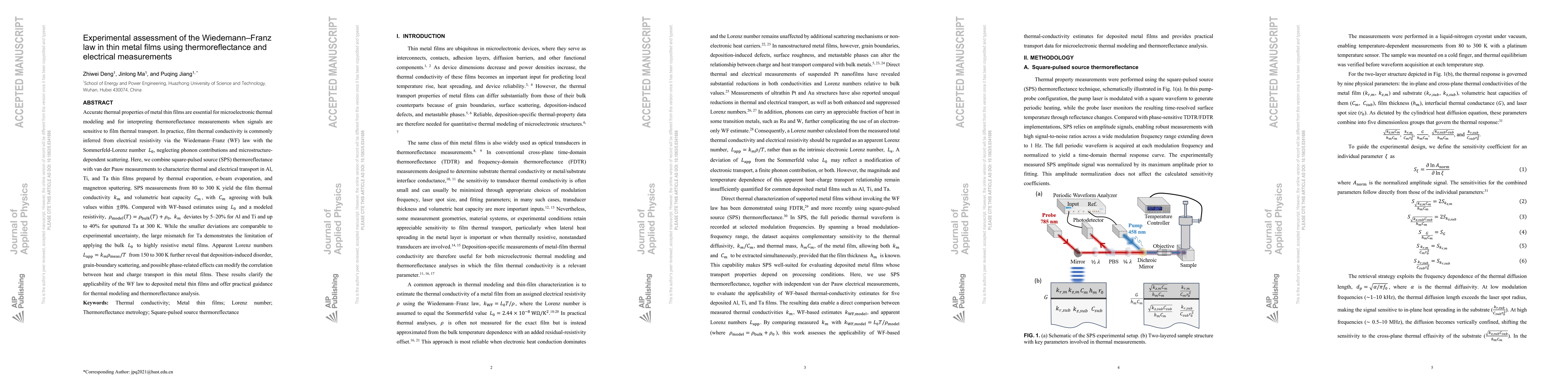 Thumbnail for Experimental assessment of the Wiedemann-Franz law in thin metal films using thermoreflectance and electrical measurements