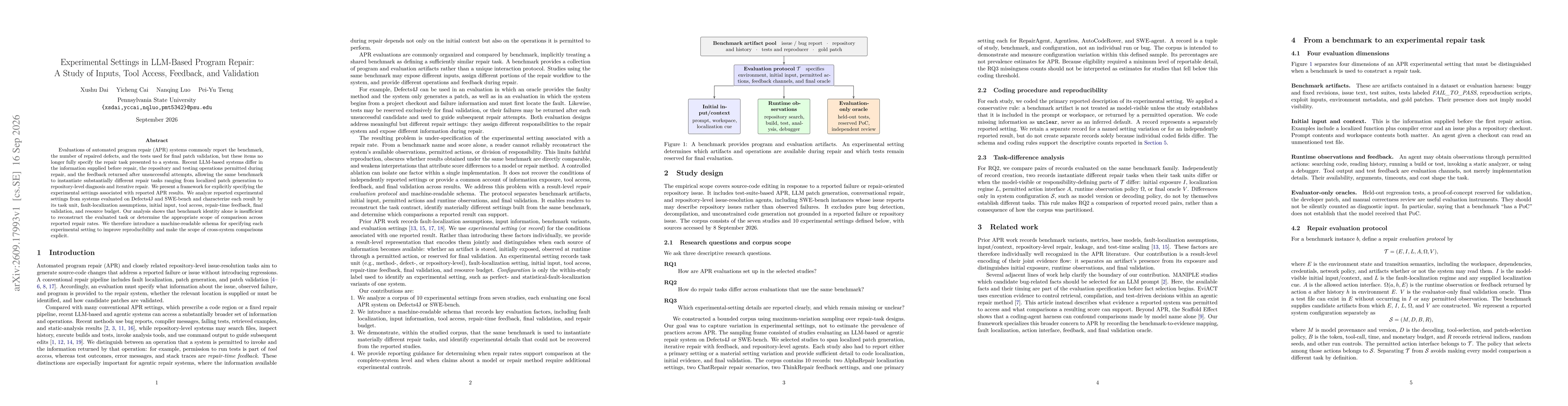 Thumbnail for Experimental Settings in LLM-Based Program Repair: A Study of Inputs, Tool Access, Feedback, and Validation