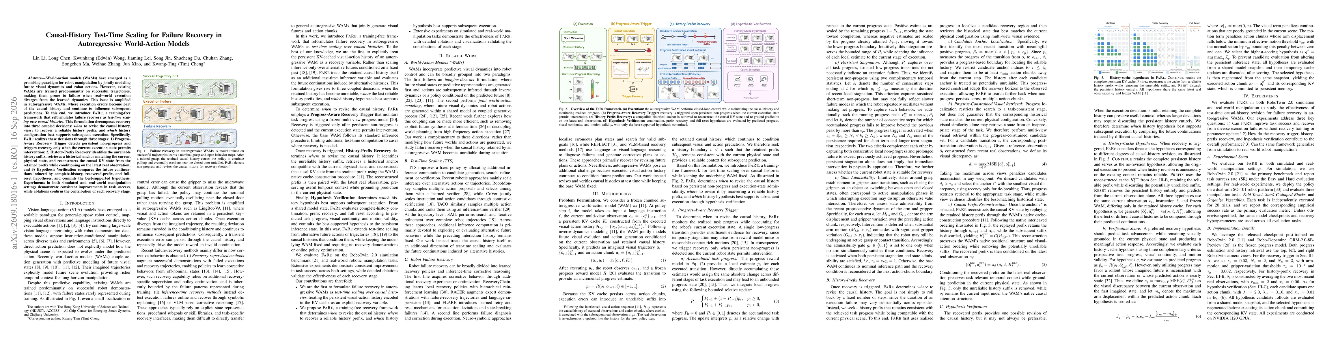 Thumbnail for Causal-History Test-Time Scaling for Failure Recovery in Autoregressive World-Action Models
