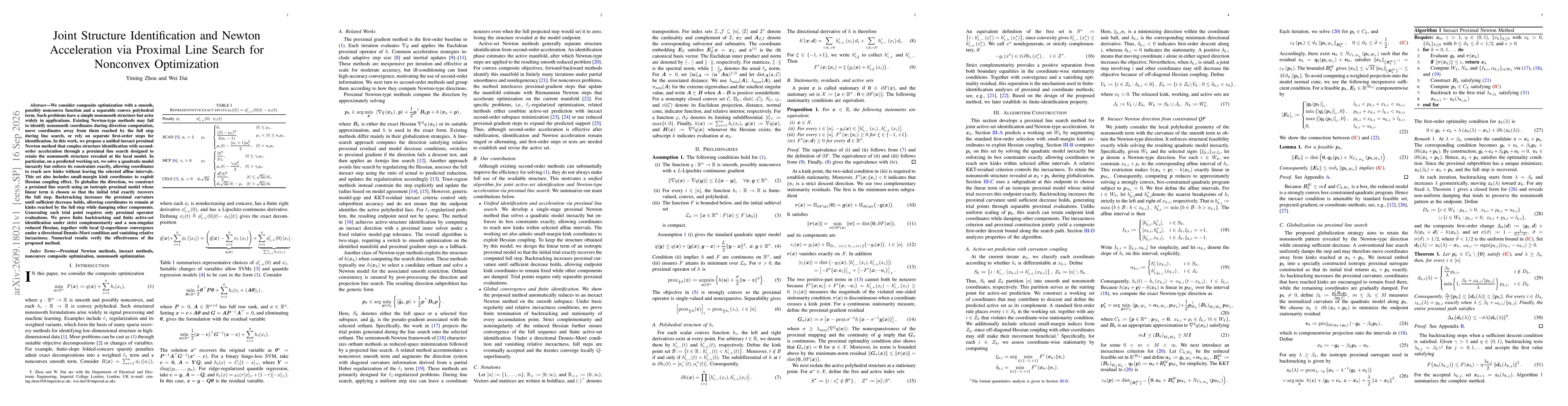Thumbnail for Joint Structure Identification and Newton Acceleration via Proximal Line Search for Nonconvex Optimization