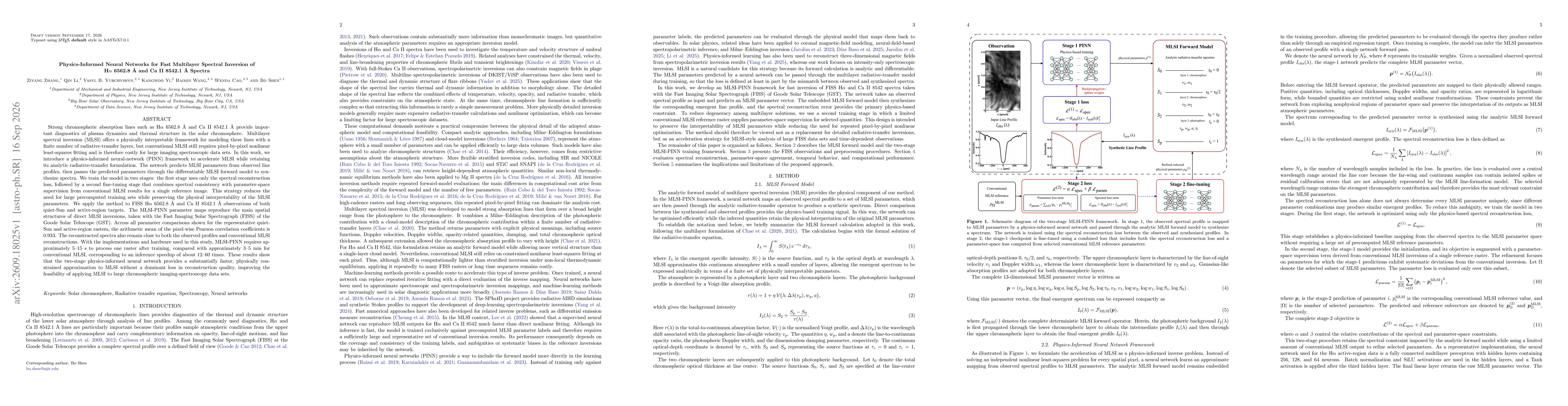 Thumbnail for Physics-Informed Neural Networks for Fast Multilayer Spectral Inversion of Hα 6562.8 A and Ca II 8542.1 A Spectra