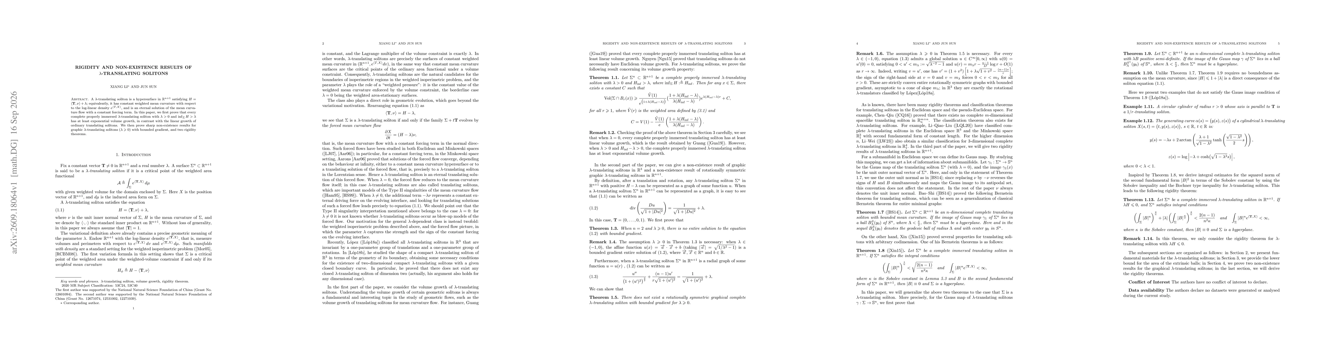 Thumbnail for Rigidity and Non-existence Results of $λ$-Translating Solitons