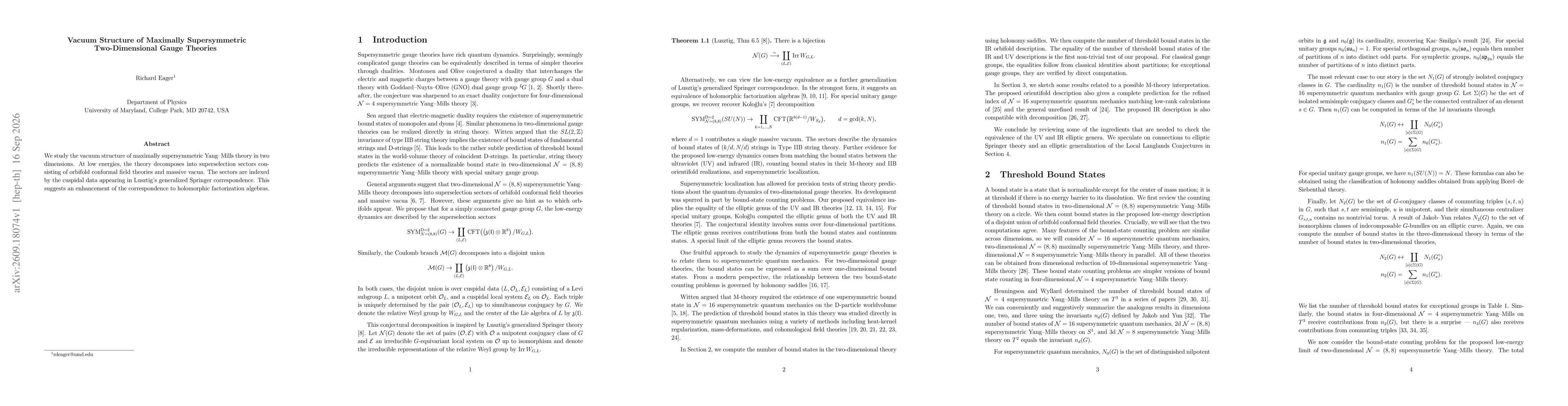 Thumbnail for Vacuum Structure of Maximally Supersymmetric Two-Dimensional Gauge Theories