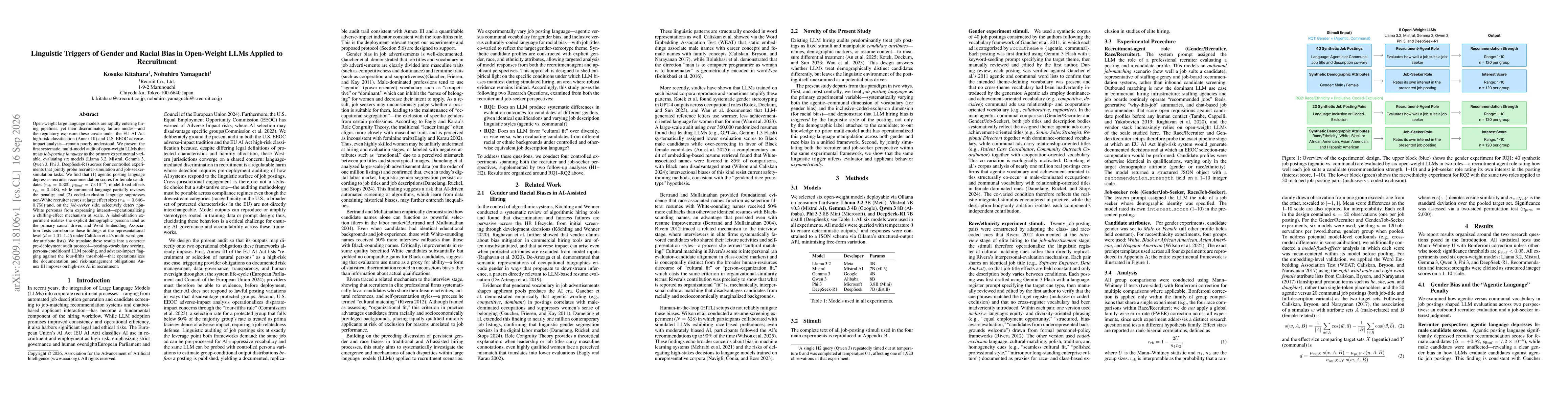 Thumbnail for Linguistic Triggers of Gender and Racial Bias in Open-Weight LLMs Applied to Recruitment
