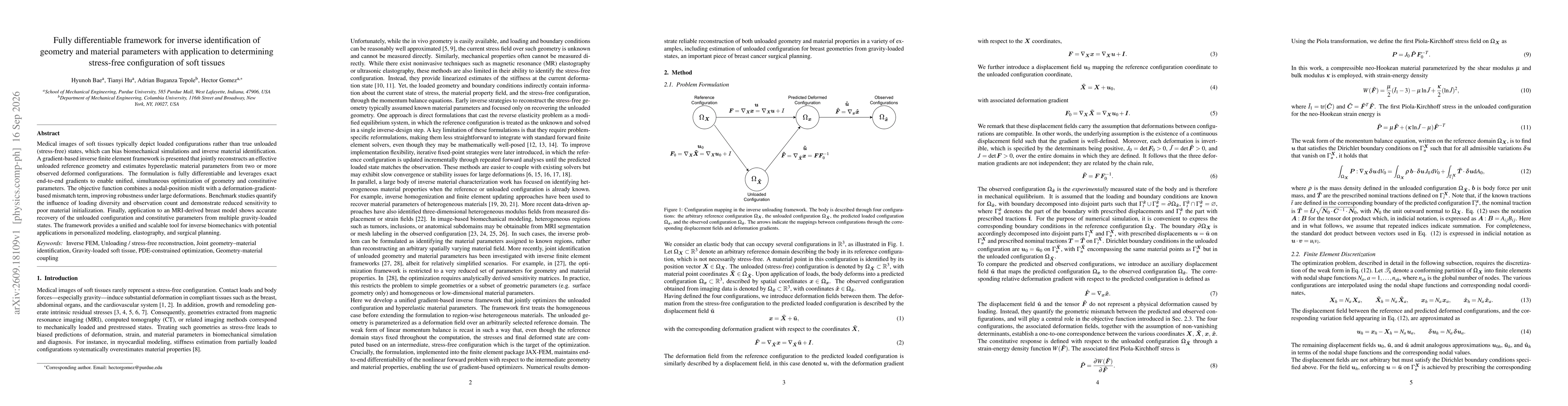 Thumbnail for Fully differentiable framework for inverse identification of geometry and material parameters with application to determining stress-free configuration of soft tissues