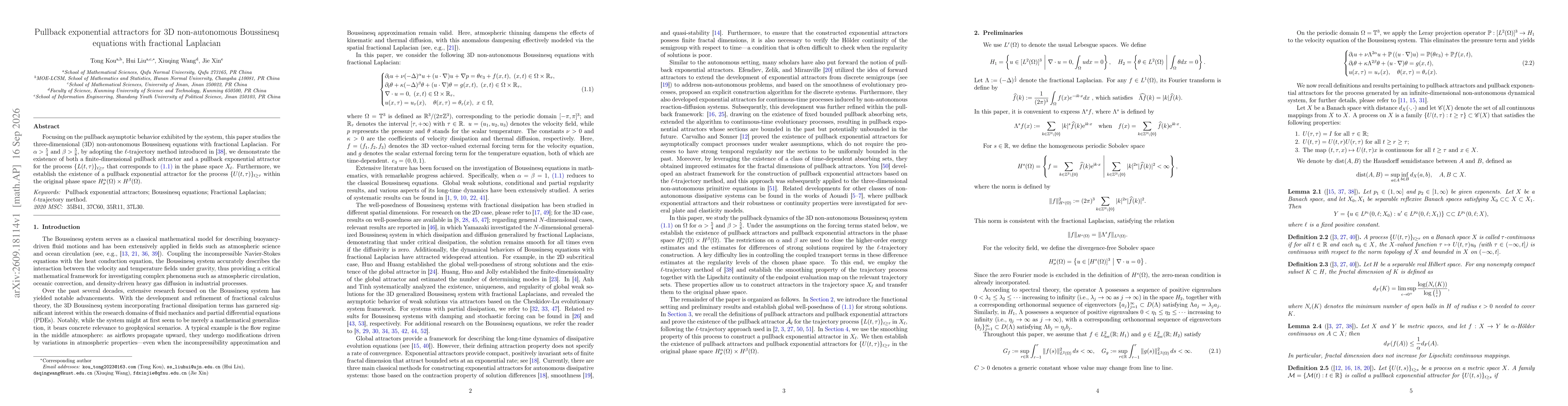 Thumbnail for Pullback exponential attractors for 3D non-autonomous Boussinesq equations with fractional Laplacian